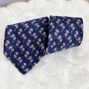 Vintage Nordstrom Blue Gold Floral Mens Silk Blend Tie Groom Wedding
